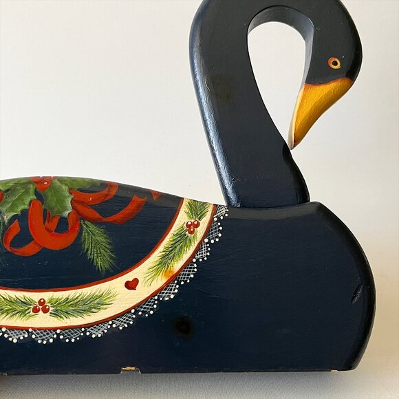 Vintage Hand Painted Wood Christmas Swan Signed - Picture 5 of 9